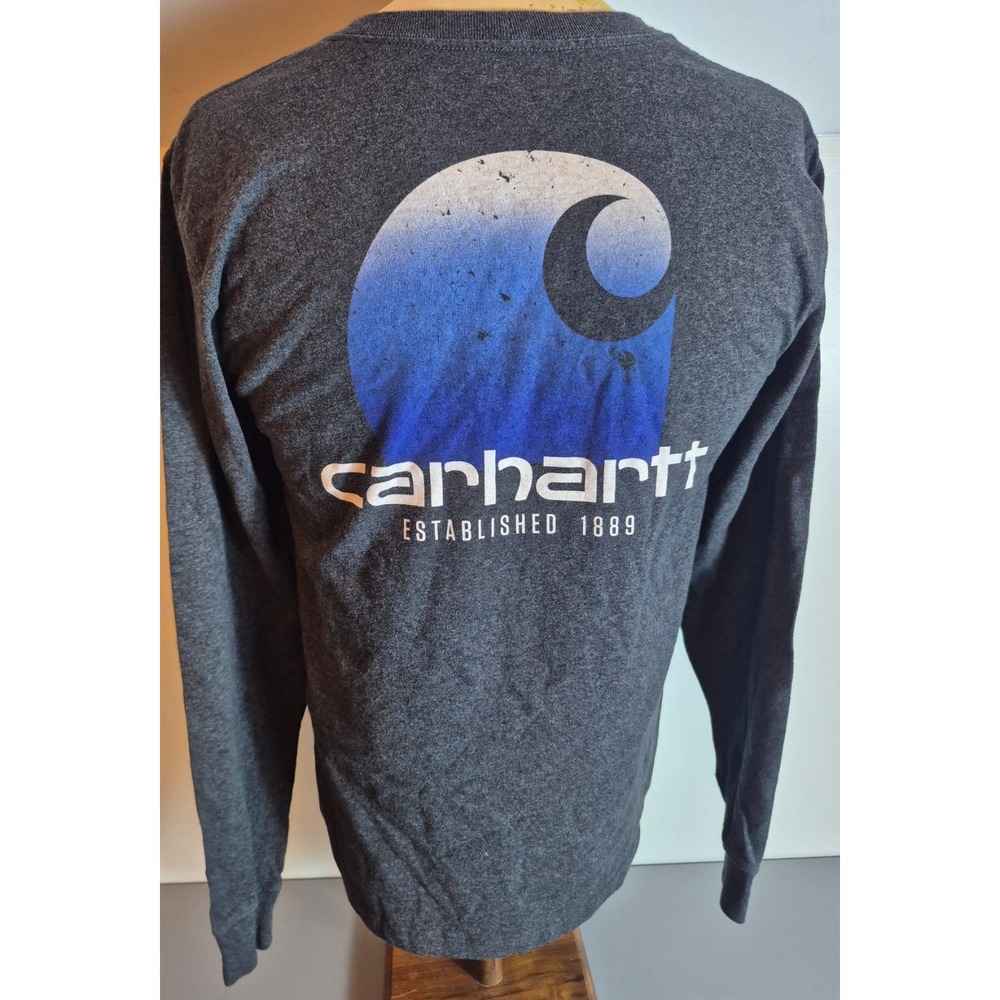 Carhartt Mens Long Sleeve Pocket Tee T-Shirt Small Gray Relaxed Fit